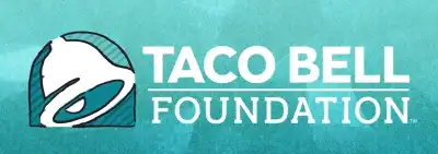 Gradient Blue background with text that says Taco Bell Foundation and image of a bell